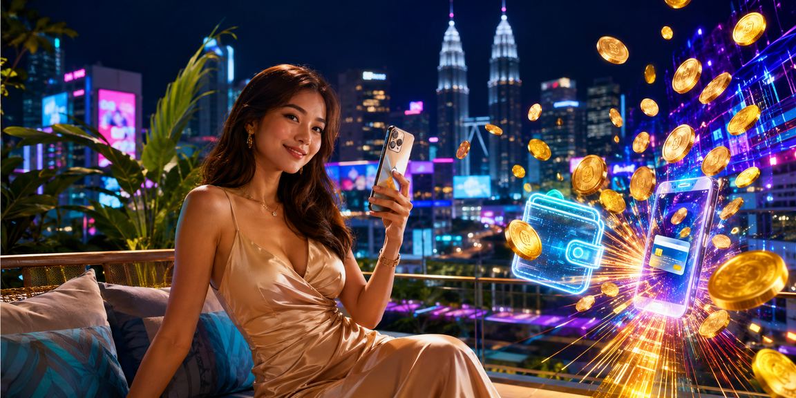 Pengguna log masuk ke akaun 12huat melalui telefon mudah alih di Kuala Lumpur