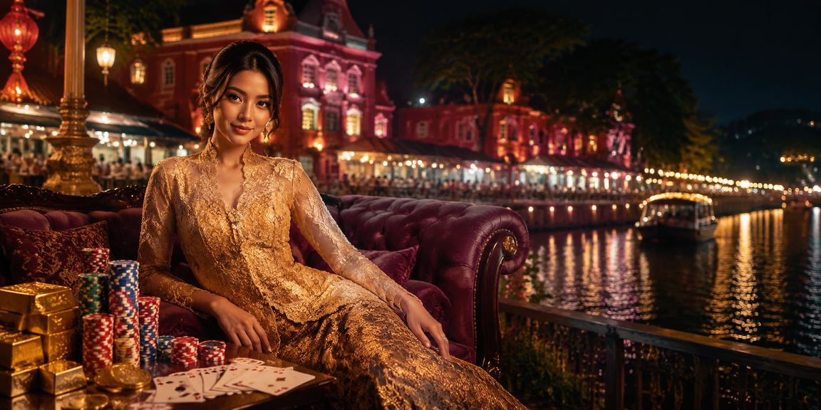 Permainan poker dalam suasana budaya Melaka dengan pakaian kebaya
